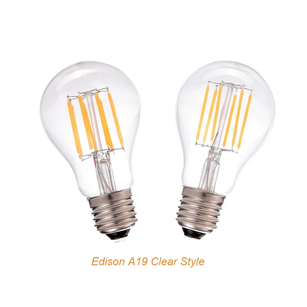 

Vintage LED Filament Light Bulb,Edison A19 Style,6W,8W,2700K Warm White ,110-220V AC,E26 E27 Base,Dimmable