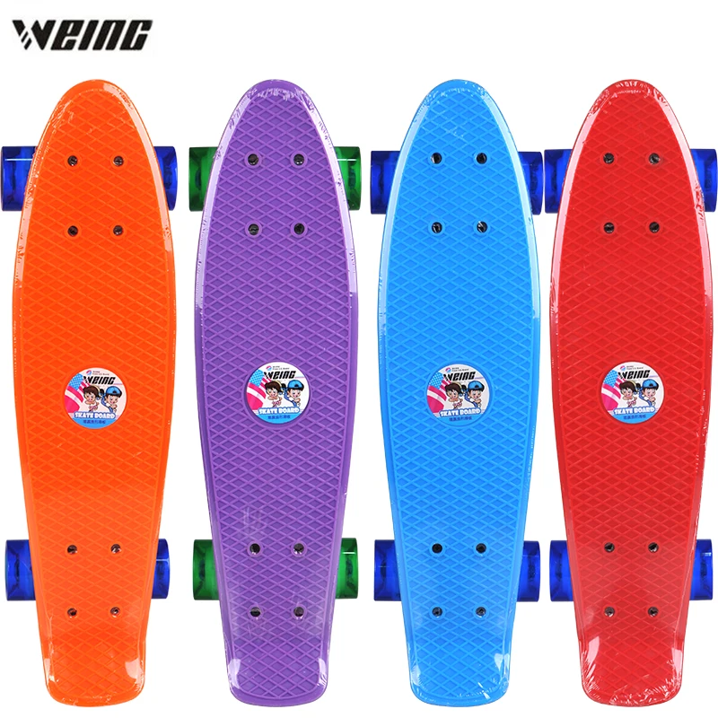 

NEW ARRIVAL WEING Fish Shaped Imported New Steel Skateboard Transparent Flashing Wheel Long Board for Adult and Children