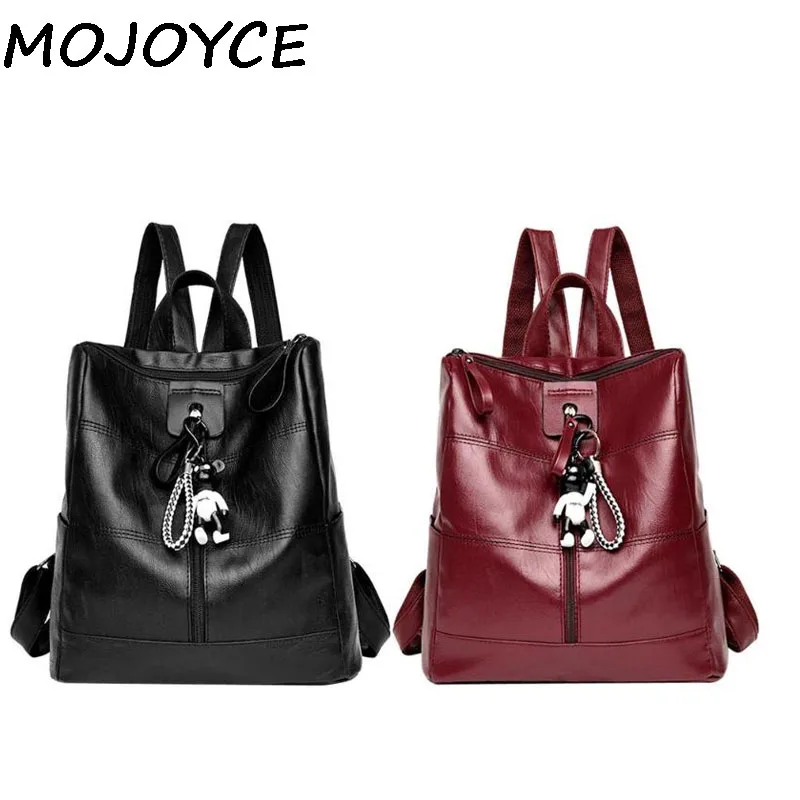 

Soft PU Leather Women Backpacks Fashion Black/Wine Red Backpacks for Teenager Girls Travel Daypack Student Shoulder Bags