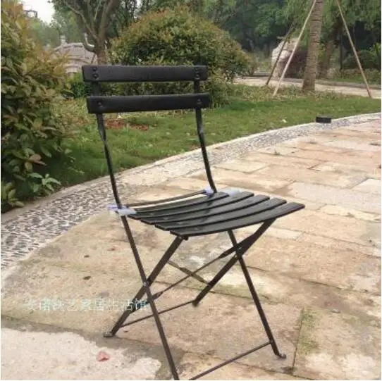 Открытый Отдых железные балконные стулья журнальный столик складной садовый стул - Цвет: Черный