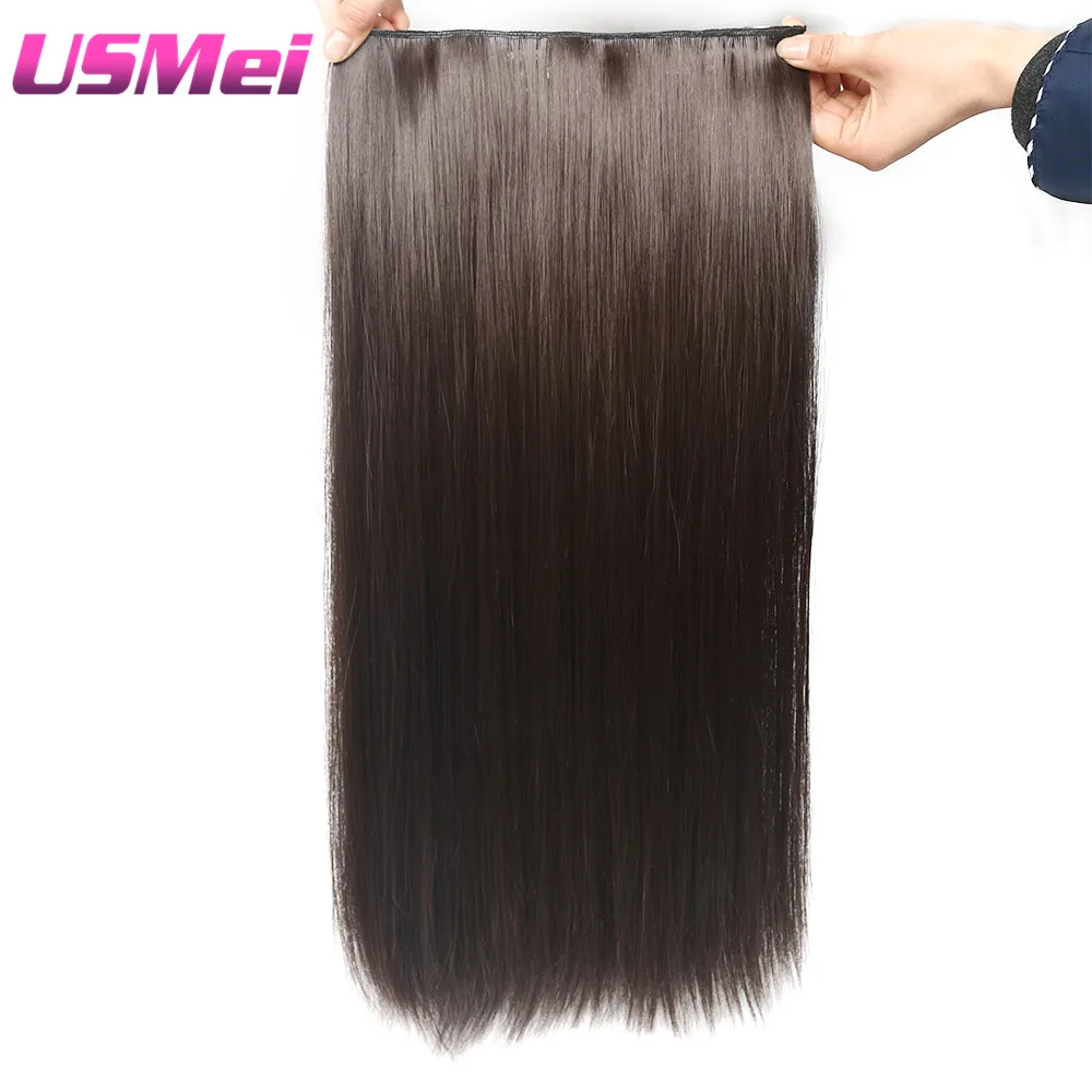 

USMEI 5 clips/piece Natural Silky straight Hair Extention 24"inches 120g Clip in women pieces Long Fake synthetic Hair