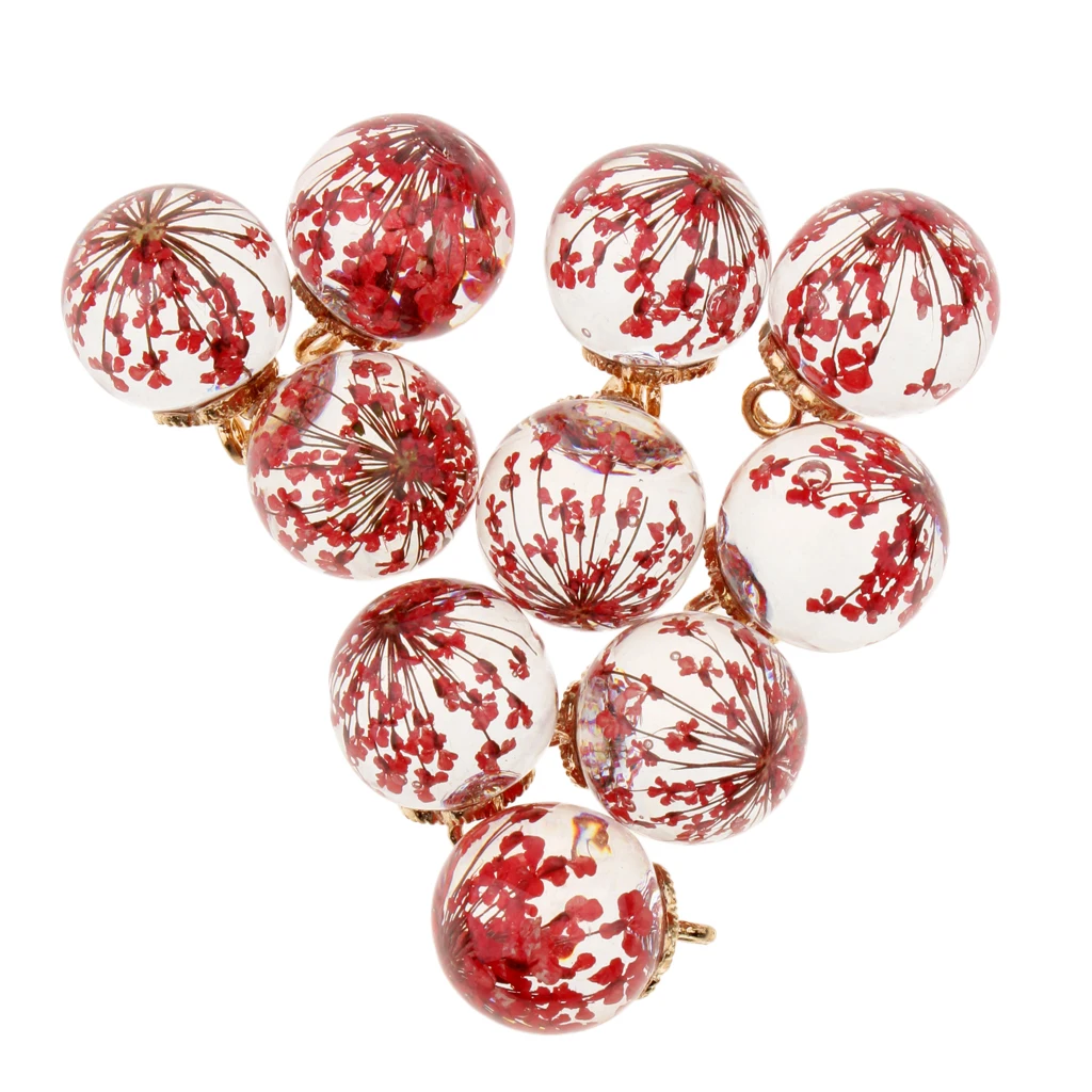 10 pcs Round Ball Dried Flower Glass Ball Flower Cap Pendant DIY Loose Beads for charm bracelet earrings necklaces
