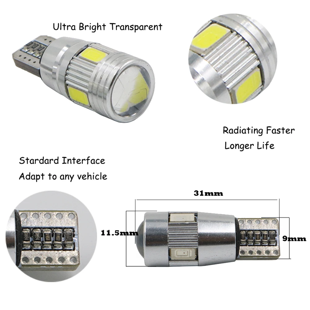 YSY T10 белый 5630 5730 6SMD Canbus Error Free с объектив проектора 168 192 921 W5W Авто T10 Светодиодный лампочки Запчасти для авто