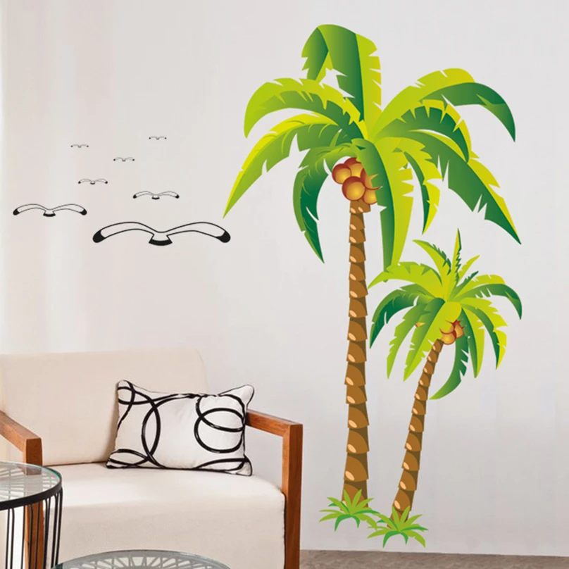 [Dreamarts] Coconut Tree Wall Sticker Tropical Palm Leaves Furniture Stickers for Living Room Glass Door Decoration | Дом и сад