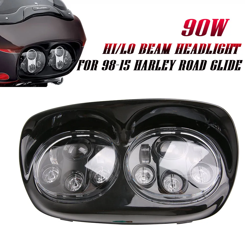 LED Dual Headlight Assembly 90W Hi//Lo Beam For Harley-Davidson Road Glide 04-13