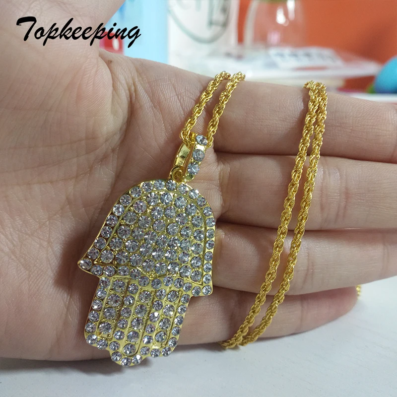 Модные мужские украшения Роскошные микро проложить Bling кубического циркония защитный амулет рука Фатимы кулон Iced Out крутые модные мальчики Хип Хоп ожерелье