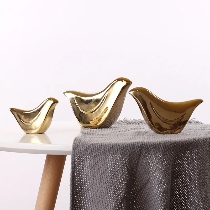 

Nordic Creative Ceramic Bird Home Gold Soft Decoration Furnishings Cute Personality Small Ornaments Figurines & Miniatures