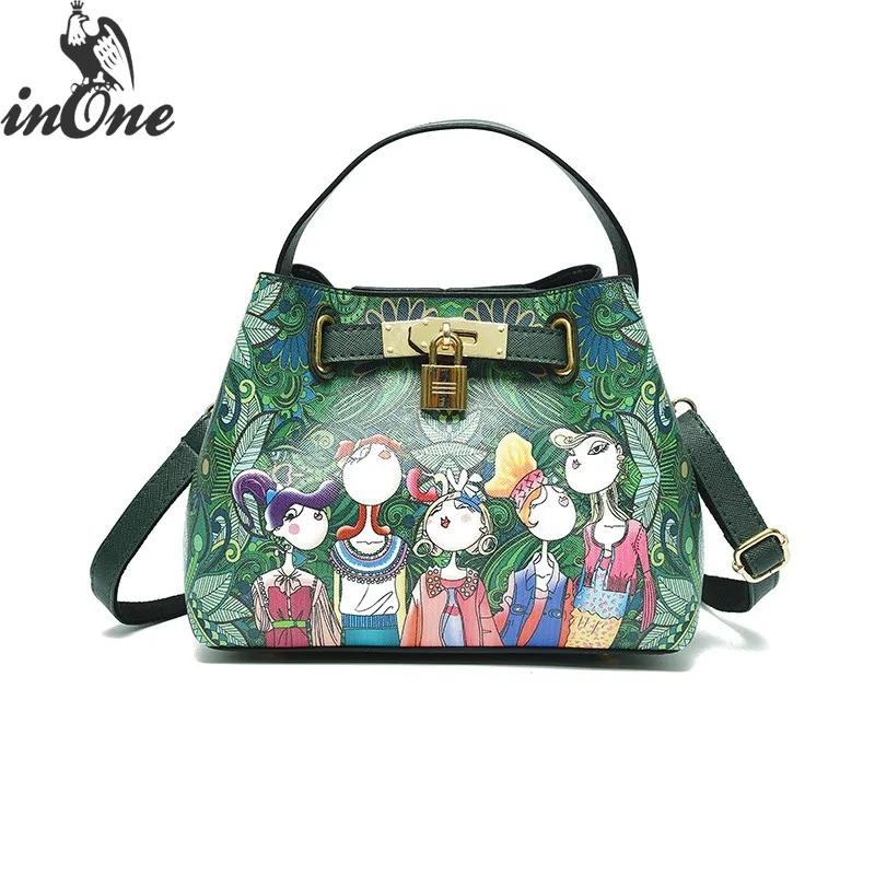 

INONE Luxury Bags for Women 2018 Bolsa Feminina Peacock Green Ethnic Bucket 2 in 1 Handbag Crossbody Messenger Bag Travel Purse