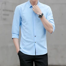 Хлопок платье рубашка мужская одежда Новая Летняя мода сплошной цвет красивая рубашка Бизнес Повседневная Camisa Masculina