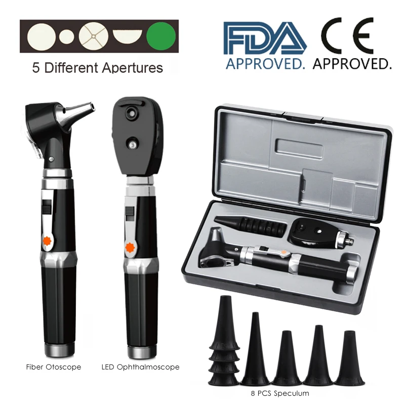 

Medical CE ENT Diagnostic Portable Eye Ear Endoscope Opthalmoscope LED Otoscopio Direct Fiber Otoscope Ophthalmoscope Kit
