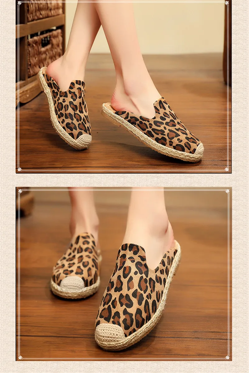 Lady Slippers2019 New Summer Sexy Casual Mules Shoes Round Toe Canvas Leopard Slides Footwear Slip on Fisherman Woman Espadrille (27)