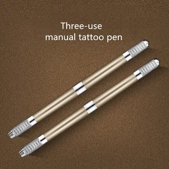 

Free Shipping Three-Use Manual Tattoo Pen Tattoo Machine For Permanent Makeup Eyebrow Tattoo Manual Pen 2Pcs Needle Blade