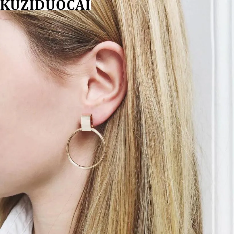

Kuziduocai New Fashion Jewelry Copper Modern Round Circle Concise Metal Stud Earrings For Women Gifts Brincos Pendientes E-805