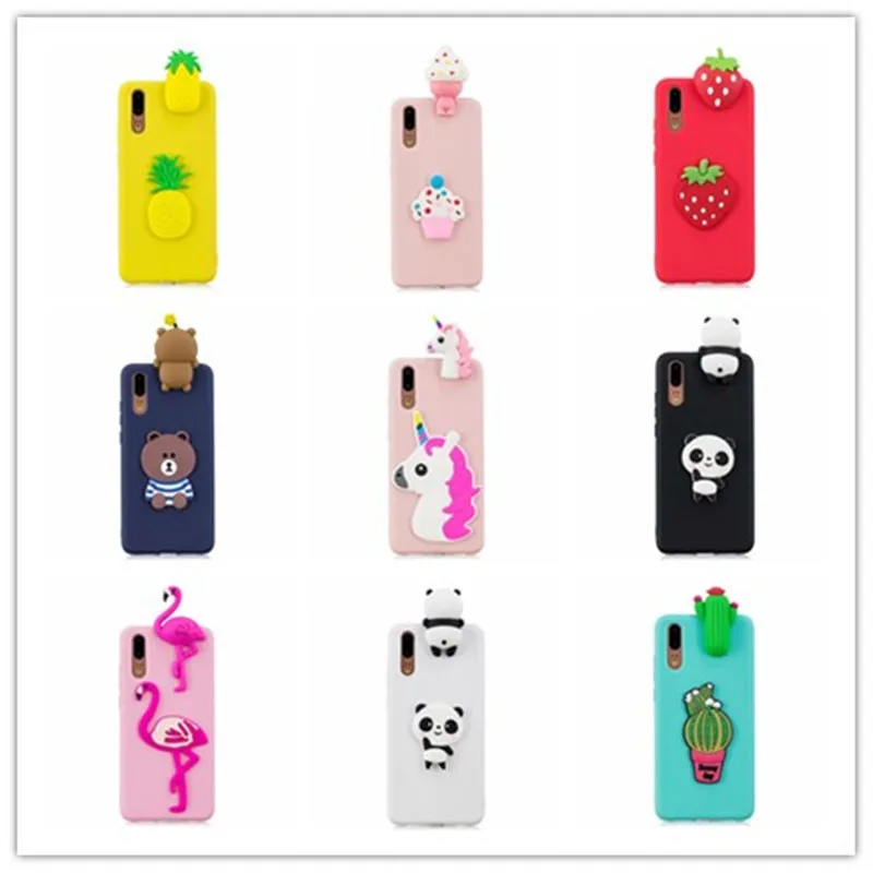 

For Huawei P20 Lite Plus Pro Case Cover For Huawei P 20 Silicon Cartoon Panda Colorful Unicorn Crane fruit ice cream Bear cases