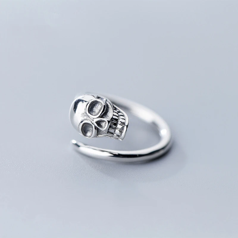 

2019 Steampunk Skull Ring 925 Sterling Silver Open Finger Ring For Women Men Personality Prevent Allergy Sterling-Silver-Jewelry
