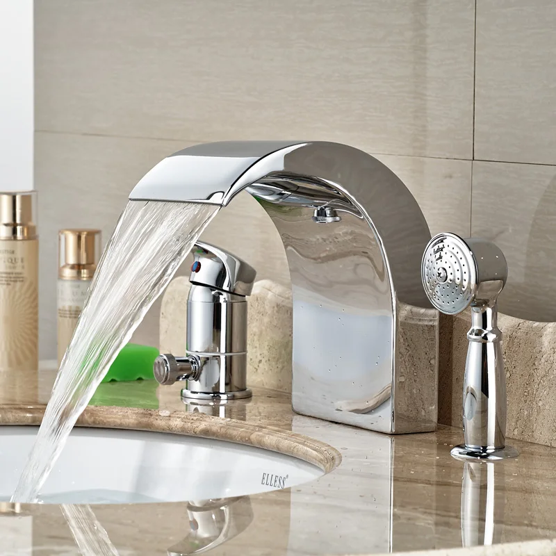 

Chrome Polished Unique Spout Design Wash Basin Shower Faucet for Bathroom Deck Mounted