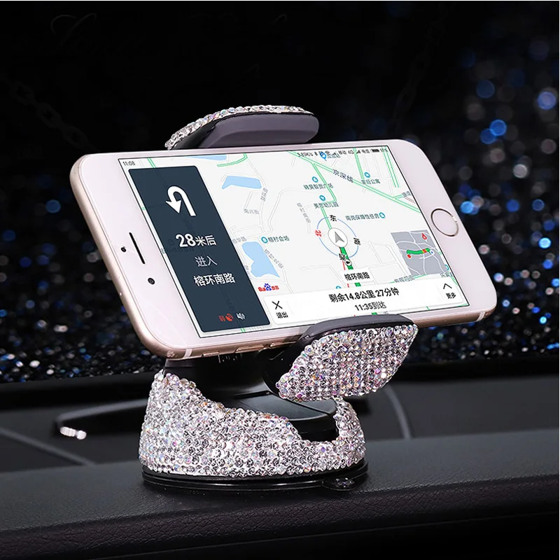 Crystal Rhinestones 360 Degree Car Phone Holder for Car Dashboard Auto Windows and Air Vent Universal Car Mobile Phone Holder