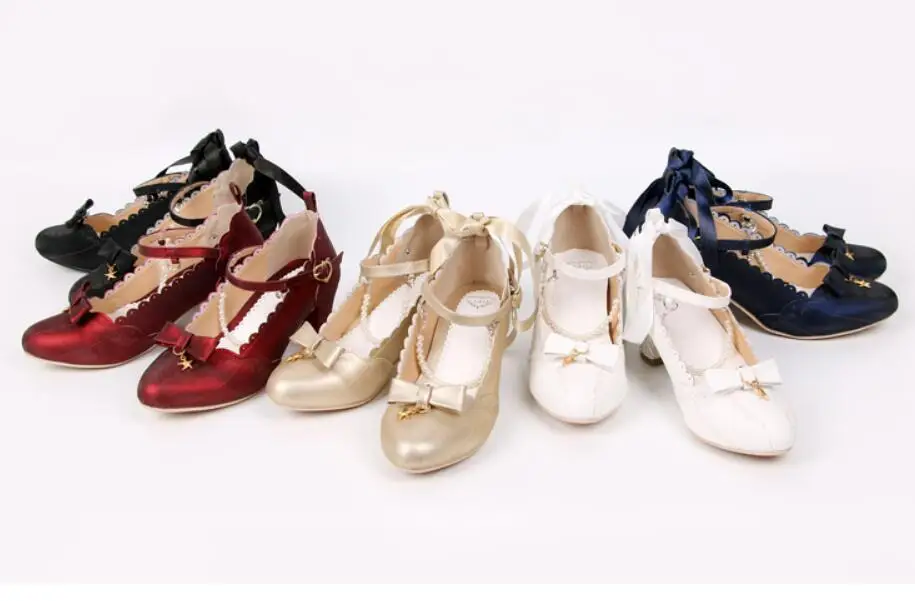 Женская обувь в стиле Лолиты с жемчужной цепочкой и бантом-бабочкой; Женская обувь в стиле Лолиты; tbx118