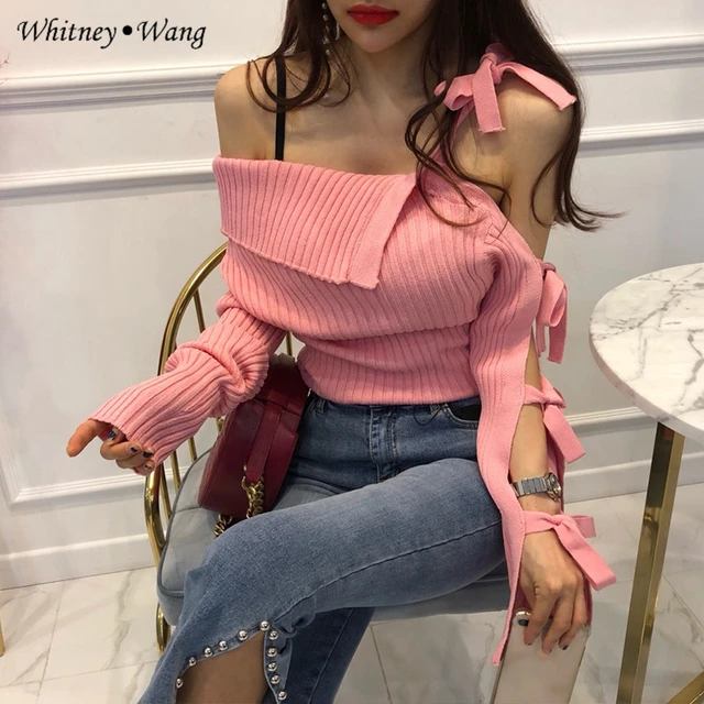 WHITNEY WANG 2018 Autumn Fashion Streetwear Sexy Irregular Skew Collar ...