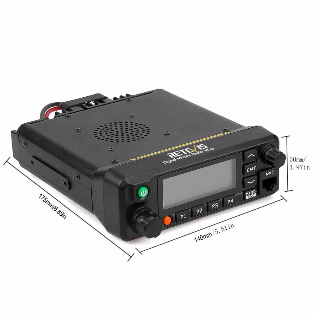 Negro, 1Pc Retevis RT90 Walkie Talkie GPS DMR Coche Banda Dual con Pantalla LCD Emisora de Potencia 50W Radio Coche de Análogo y Digital con Cable de Programación 