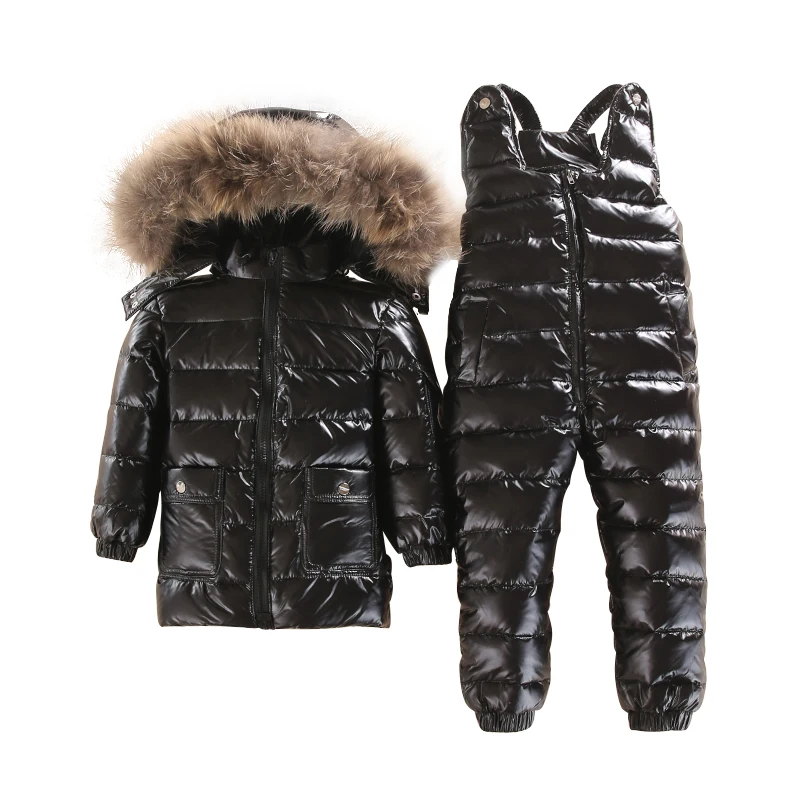 

2019 Winter Kids Suits White Duck Down Jackets Overalls Girls Clothing Sets Fur Windproof Boys Snow Outfits Sport Clothes