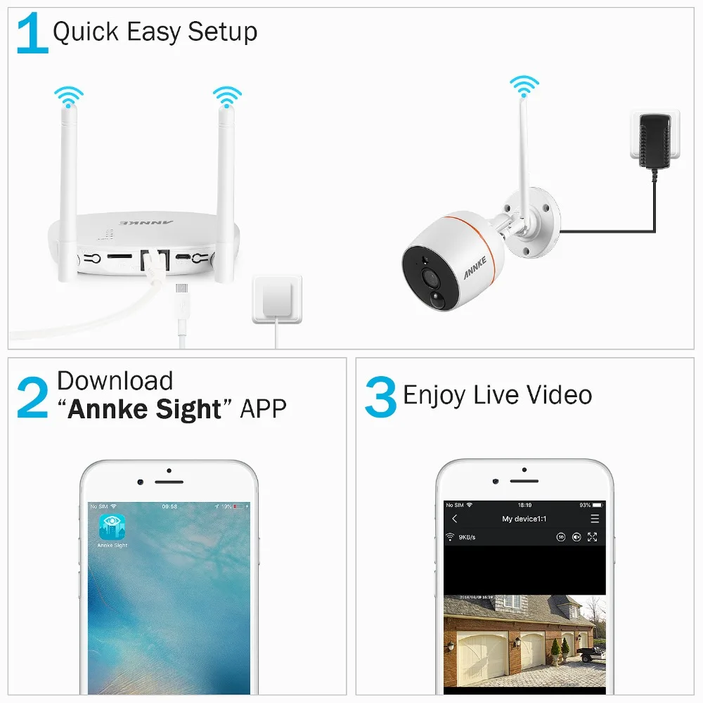  ANNKE Security Home Video Audio Outdoor IP Camera 1080P Wifi Mini 4CH NVR Kit Wireless CCTV Securit