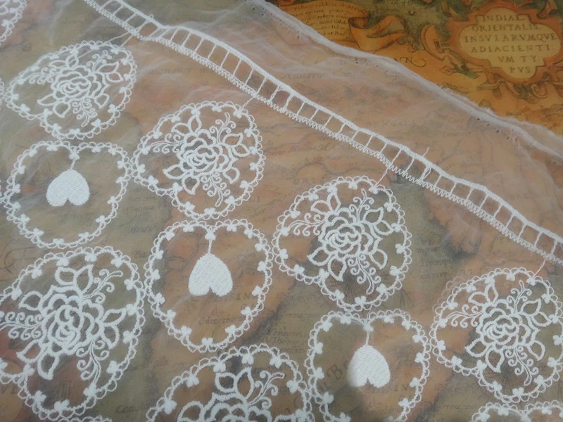 

1 yard width 125cm 49.21" white full of pieces of embroidery lace veil fabric for Dress Skirt 1035553L4K344