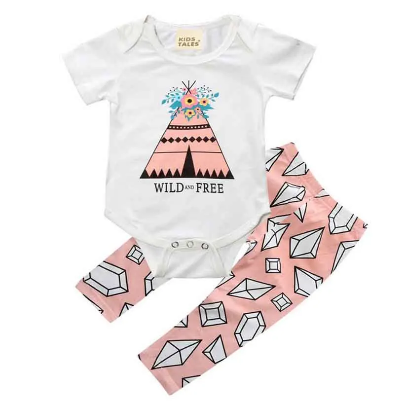 Baby Girls Clothing Sets 2018 Summer O-neck diamond shirt + Pants Set Girls Clothes Kids Serves Baby Clothing Sets