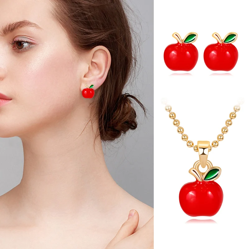 

Necklace Earrings Set Zinc Alloy Fruit Pendant Necklace Earrings Jewelry for Women Party Wedding KQS8