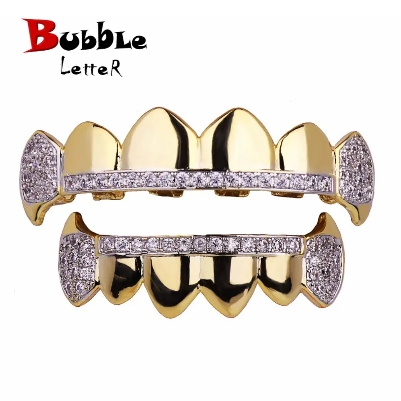 

Hip Hop my Grillz Teeth Iced Zircon Fang Mouth teeth Caps Top & Bottom Tooth Set Men Women Vampire Teeth Fashion Jewelry