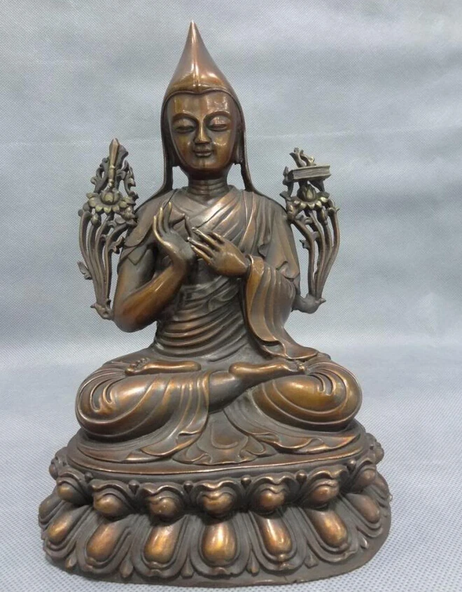 

S4836 10" Tibet Pure Bronze Buddhism Maitreya Joss Tsongkhapa Master Buddha Statue D0318