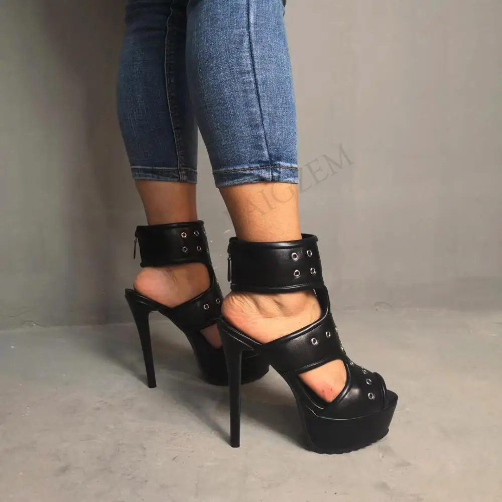 LAIGZEM Women Sandals Gladiator Fuax Leather High Heels Sandals Party Ladies Handmade Sandalia Zapato Shoes Woman Big Size 34-52 (4)