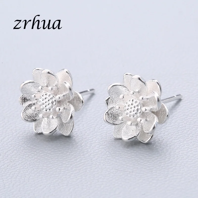 flower 3 ZRHUA 925 пробы серебряные Простые серьги-гвоздики подарок pendientes oorbellen букле d'oreille femmes Новая коллекция рождественские подарки - Окраска металла: flower 3