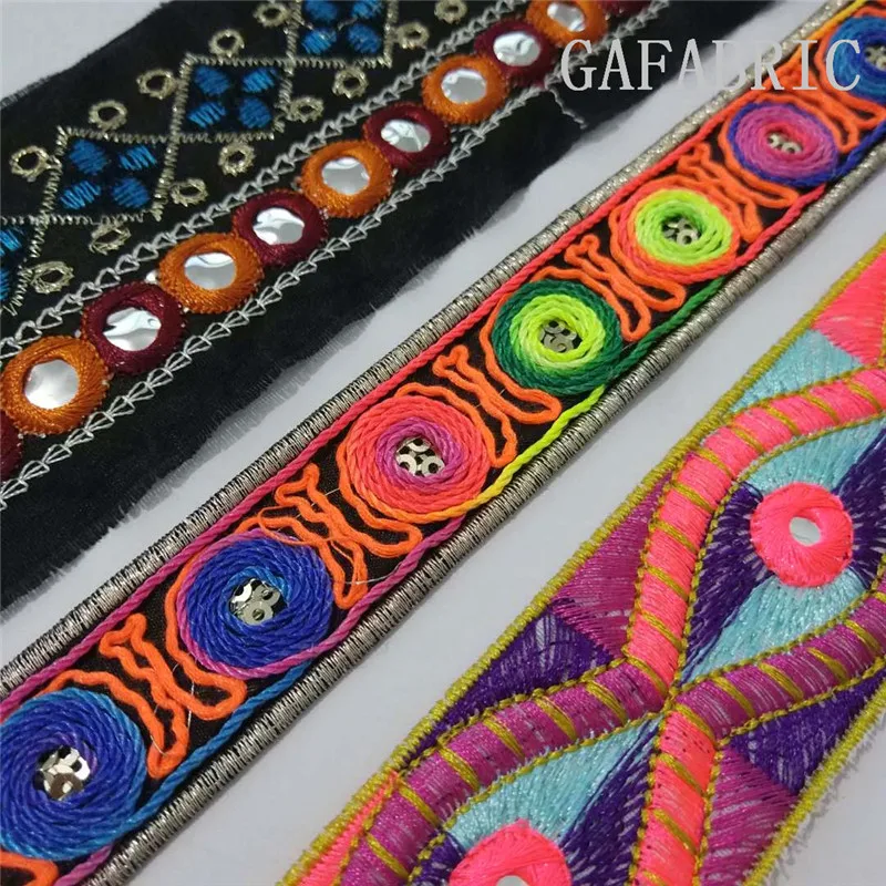 

1yard Ethnic Trim Embroidered Webbing DIY Handmade Sewing Net Yarn Ribbons Clothing Decorative Lace Trim
