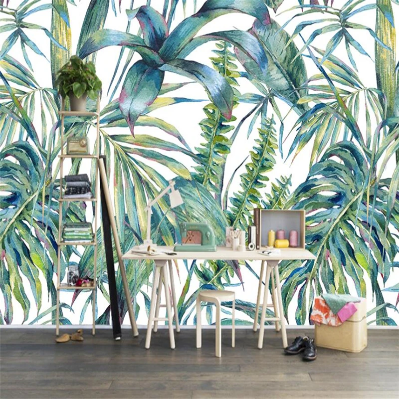 wellyu papel de parede para quarto Nordic hand-painted tropical leaves TV background wall custom large mural green wallpaper