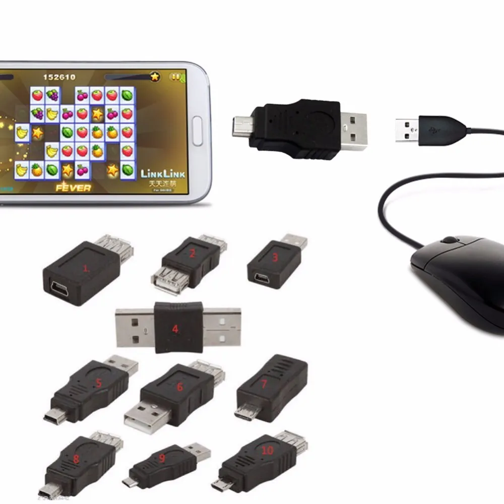 10 шт. 12 OTG 5pin F/M мини переходник адаптер преобразователь USB штекер гнездо Micro 2 0