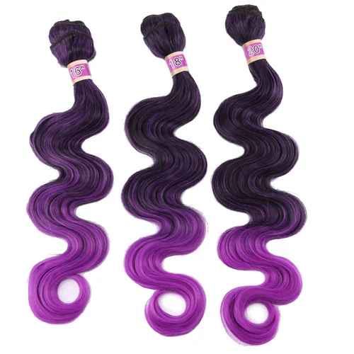 FSR, волнистые волосы черного и зеленого цвета, Омбре, пряди, синтетические волосы, 16-20 дюймов, доступны 3 пряди/Лот, 210 г, продукция для волос - Цвет: M1B-Purple