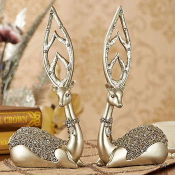 

Home Decor Synthetic Resin Sculpture Couple Kneeling Deer Collectible Figurines