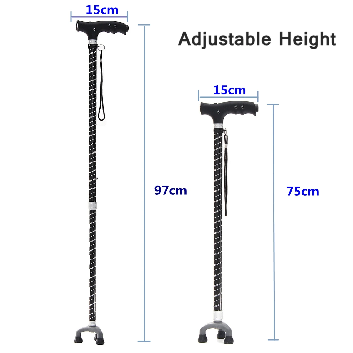 Lidar com Alça de Metal Fiel para o Velho Homem de Trekking Ultraleve Ajustável Bengala Cane Folding Led Light Cabeça Pivotante 3 Base 12 Lidar Com Alça de Metal Cabeça Pivotante