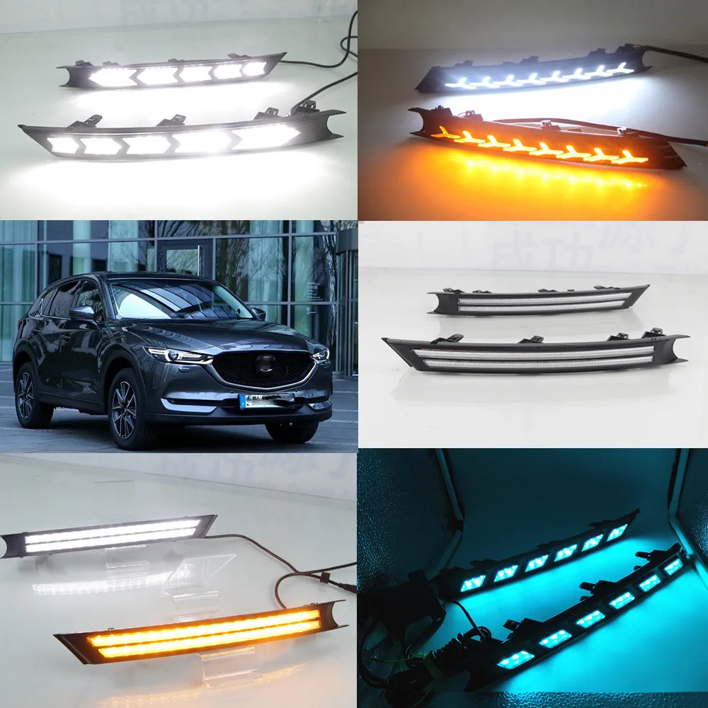 

Car Flashing 1Set 12V LED DRL Daytime Running Light Daylight With Yellow Turn Signal Lamp For Mazda cx-5 cx5 cx 5 2017 2018 2019