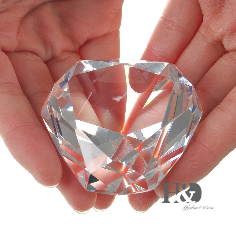 H&D 2'' Quartz Crystal Triangle Diamond Cut Glass Jewelry Paperweights