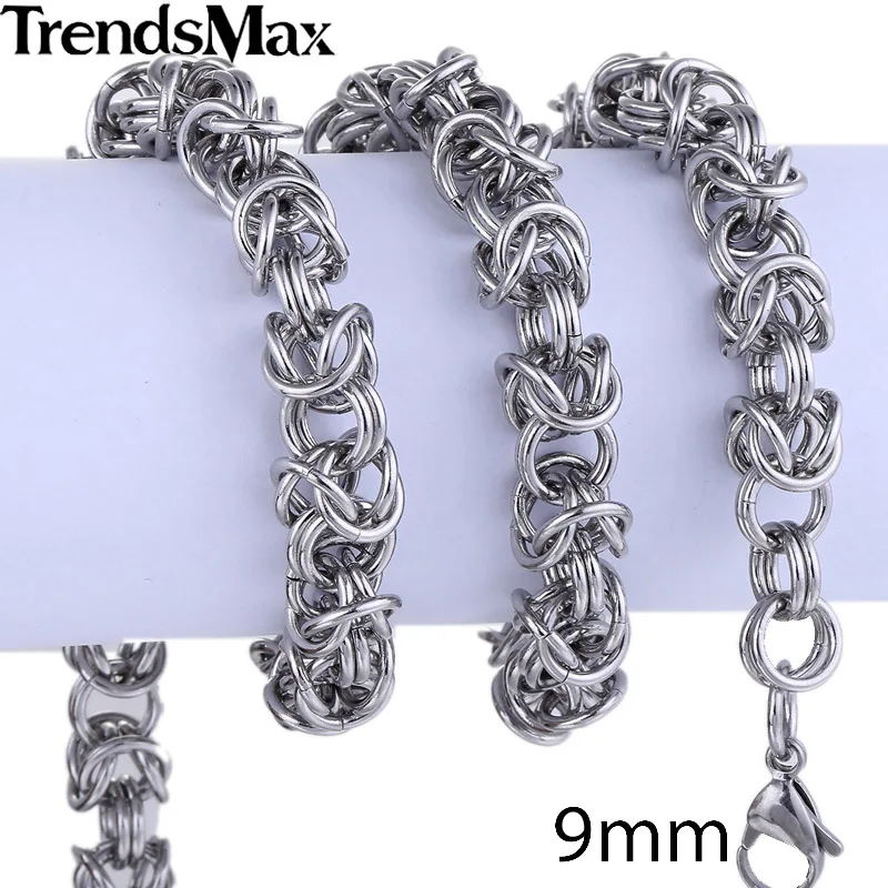 Trendsmax, нержавеющая сталь, византийское звено, серебряное, золотое, мужское ожерелье, цепочка для мальчиков,, ювелирные изделия KNM101 - Окраска металла: Silver Color 9mm