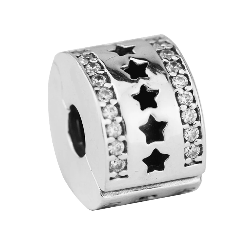

Authentic 925 Sterling Silver Beads Clear CZ Starry Formation Clip Stopper Charms for Jewelry Making Fits Charm Bracelet