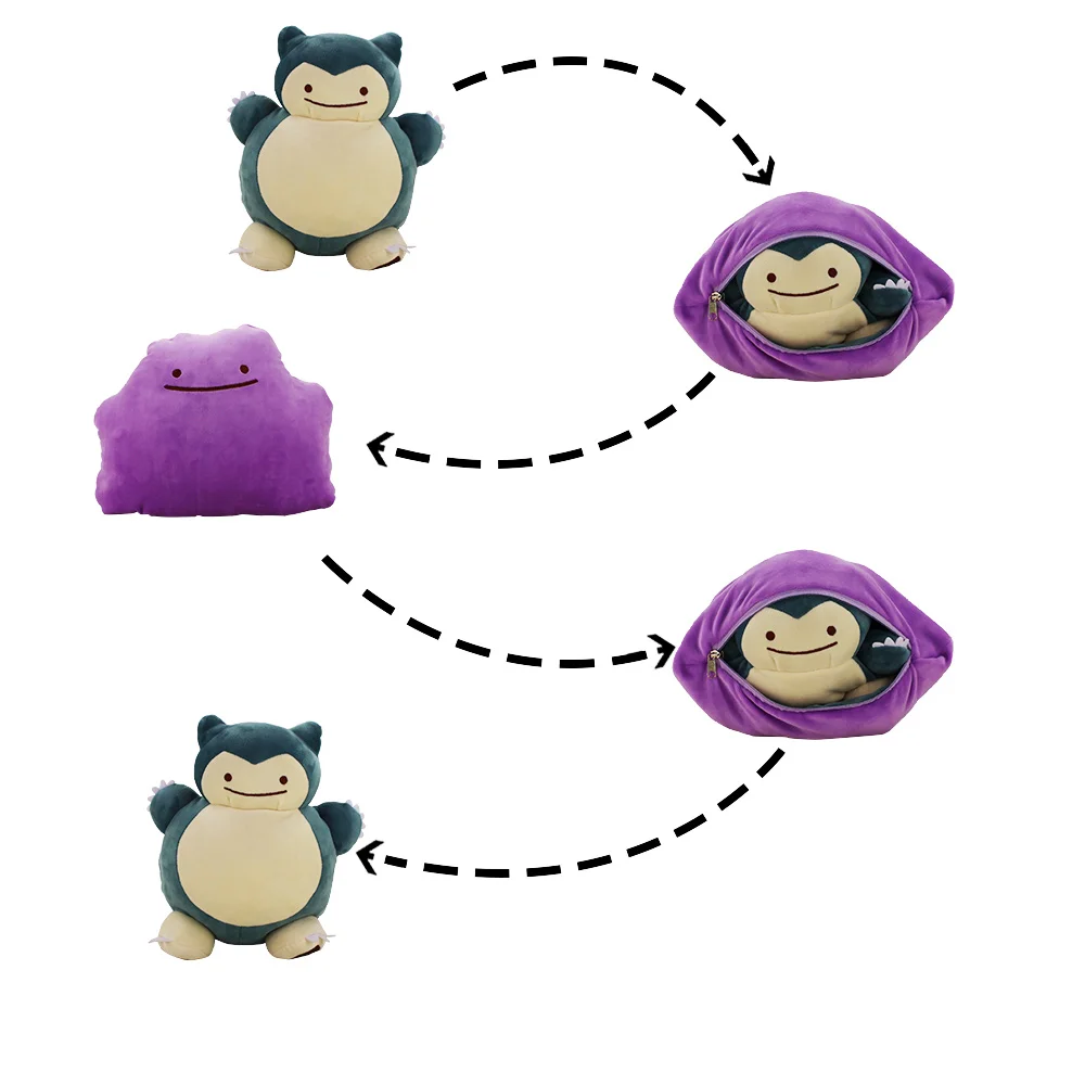 

32CM Changeable Two Style in One Snorlax Plush Toy 2 in 1 Ditto Metamon Snorlax Double zipper JAPAN Plush Doll