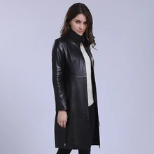 Женский Тренч средней длины из натуральной овчины с воротником-стойкой, одежда из натуральной кожи, женская верхняя одежда, тонкая кожаная куртка