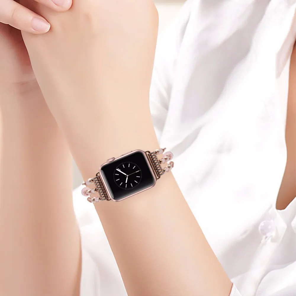 Роскошные Агат бисера ремешок+ Адаптеры для сим-карт для iwatch Apple Watch 38 мм 42 мм серии 3 2 1 кристалл полоса гибкий ремешок запястье браслет
