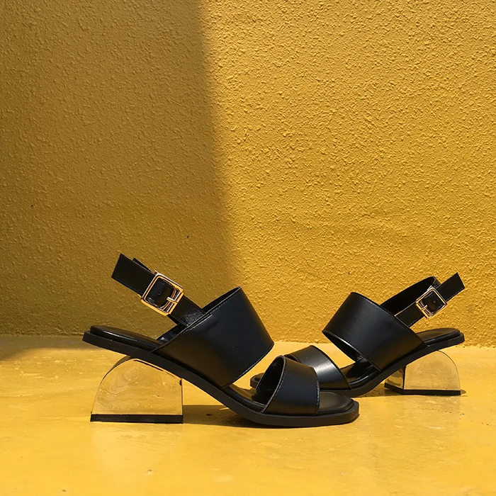 

2019 Hot Shoes women Summer Sandals Med Square Heel 4cm Lady Slingbacks Cozy Shoes Woman Outside Slippers Solid Zapatos De Mujur