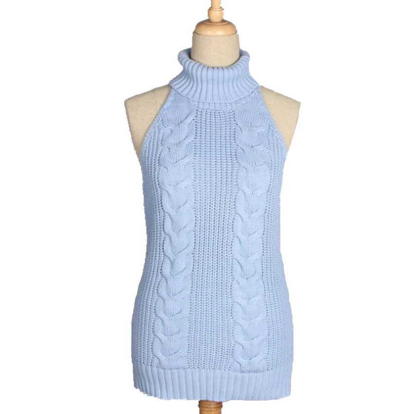 2020 Summer New Turtleneck Sleeveless Long Virgin Killer Sweater Japanes Knitted Sexy backless Women Sweaters And Pullovers