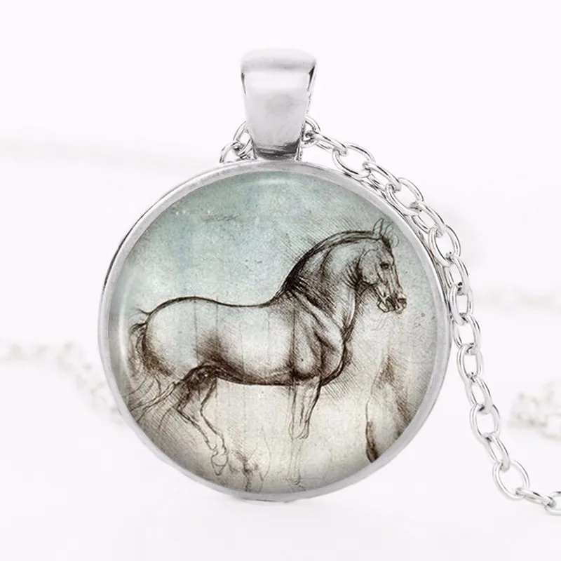 

2018 Vintage Horse Statement Necklace Women Gothic Glass Cabochon Silver Plated Chain Necklaces & Pendants DIY Jewelry