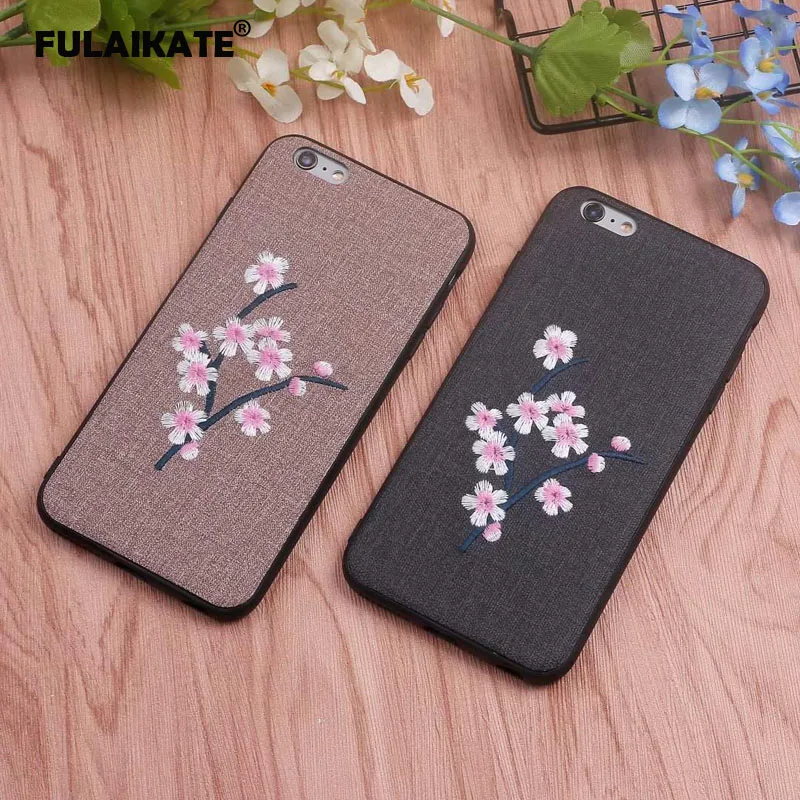 Чехол FULAIKATE для iPhone 7 матовая задняя крышка с вышитыми цветами сливы 8 мягкие